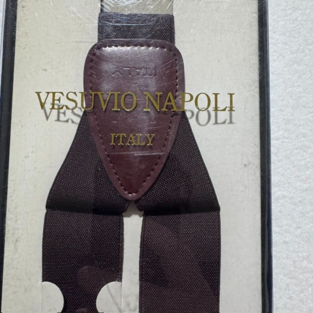 NIB Vesuvio Napoli Italy Men's Convertible Suspenders Burgundy Wine - Brownish